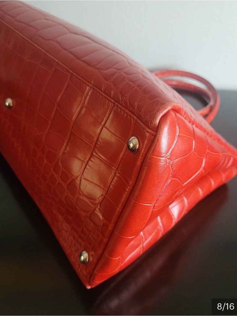 Y2K Furla Red-Orange Croc-Embossed Leather Tote Bag🔥 - Picture 8 of 13
